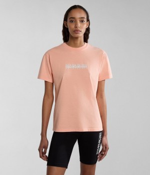 Napapijri Box Short Sleeve T-Shirt T-shirts Dames Roze | JHCNYGE-97