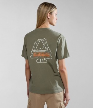 Napapijri Faber Short Sleeve T-Shirt T-shirts Dames Groen | LFYCEXU-52
