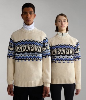 Napapijri Horlick Crew Neck Jumper Gebreide Kleding Dames Wit | RMKGNFX-80