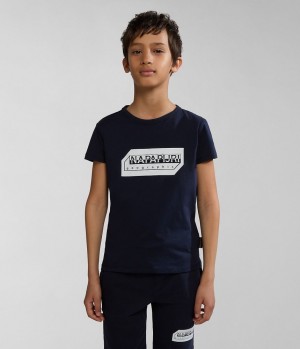 Napapijri Kitik Short Sleeve T-Shirt (4-16 YEARS) T-shirts Kinderen Donkerblauw | BNJPFWG-40