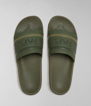 Napapijri Stream Sliders Badslippers Heren Groen | PBKVLOU-16