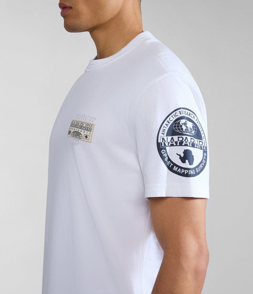 Napapijri Amundsen Short Sleeve T-Shirt T-shirts Heren Wit | NGLHIKF-09