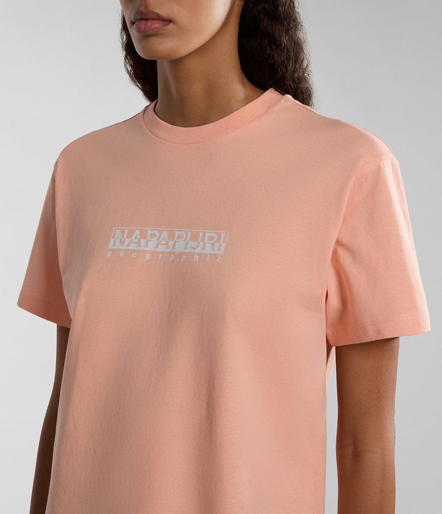 Napapijri Box Short Sleeve T-Shirt T-shirts Dames Roze | JHCNYGE-97