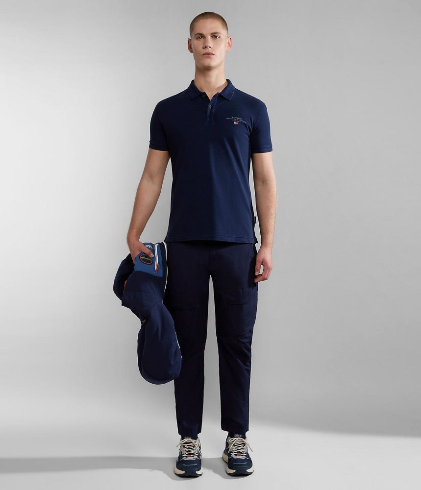 Napapijri Elbas Short Sleeve Pique Polo Shirt Poloshirt Heren Donkerblauw | SCRLTZJ-89
