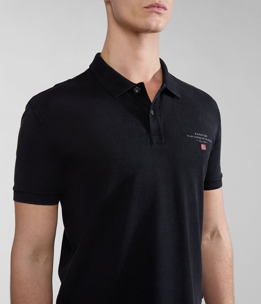 Napapijri Elbas Short Sleeve Pique Polo Shirt Poloshirt Heren Zwart | EACZSVJ-46