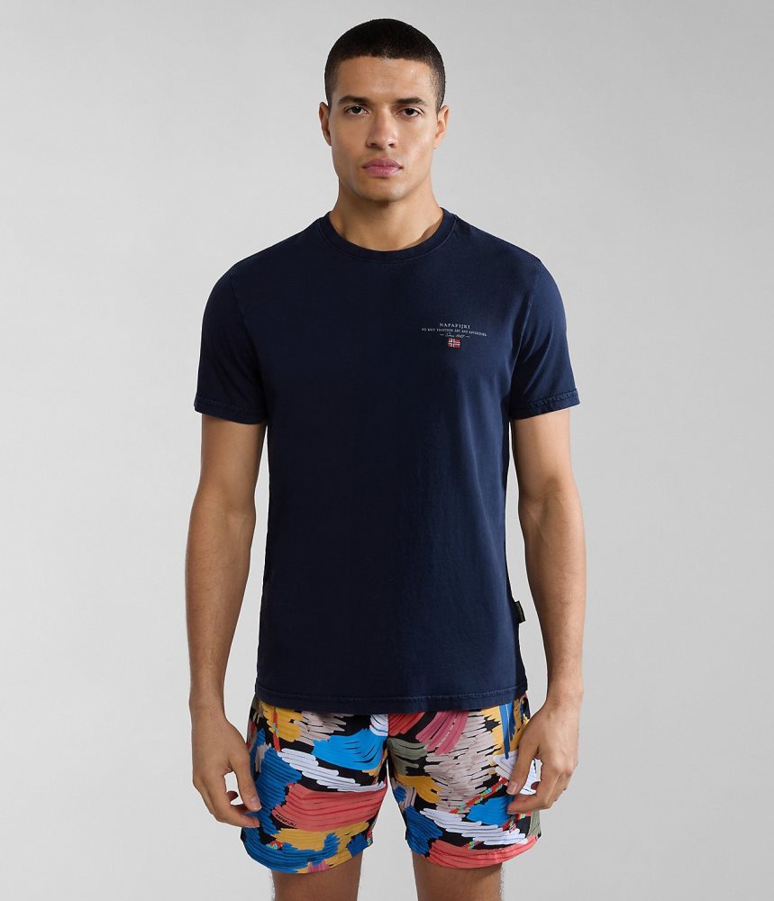 Napapijri Elbas Short Sleeve T-Shirt T-shirts Heren Donkerblauw | QHTOGEW-08