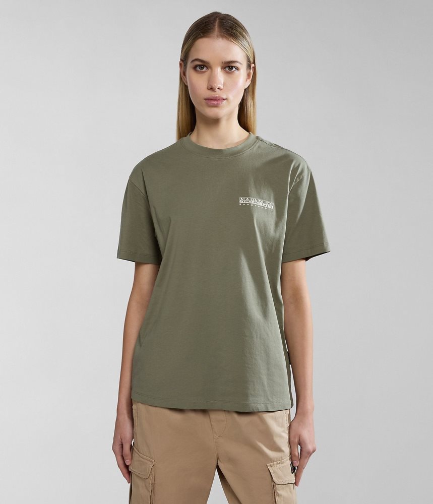 Napapijri Faber Short Sleeve T-Shirt T-shirts Dames Groen | LFYCEXU-52