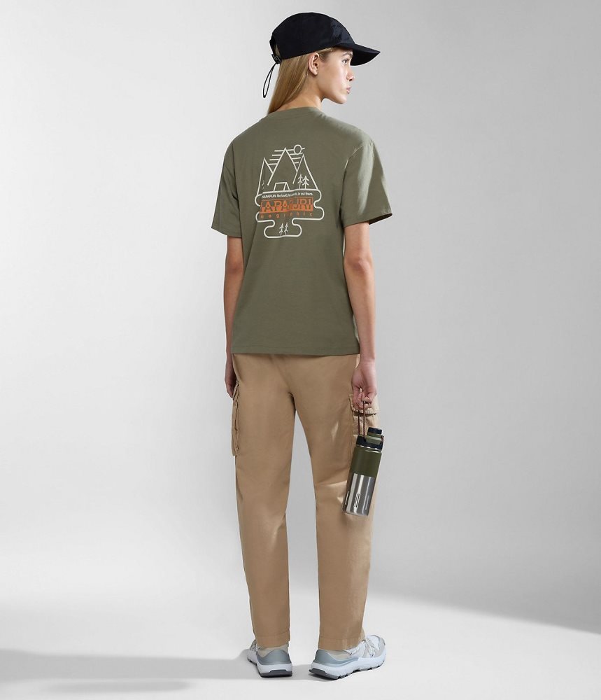 Napapijri Faber Short Sleeve T-Shirt T-shirts Dames Groen | LFYCEXU-52