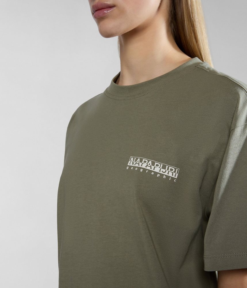 Napapijri Faber Short Sleeve T-Shirt T-shirts Dames Groen | LFYCEXU-52