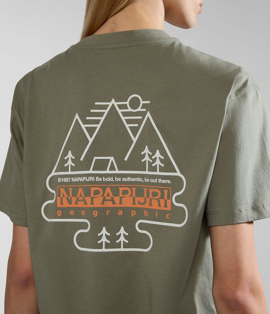 Napapijri Faber Short Sleeve T-Shirt T-shirts Dames Groen | LFYCEXU-52
