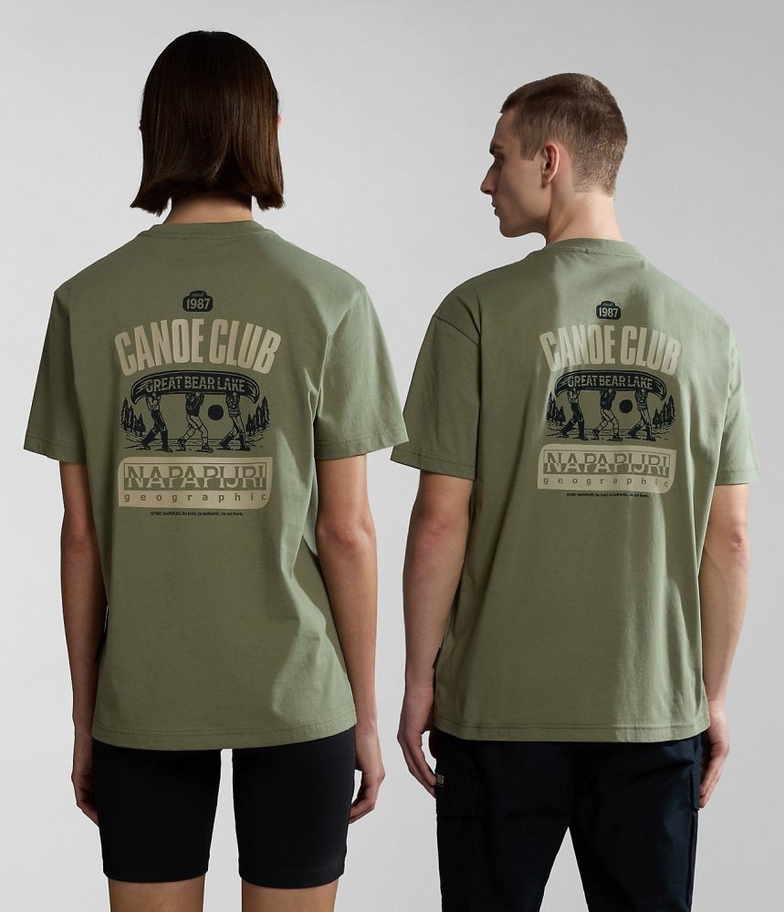 Napapijri Gouin Short Sleeve T-Shirt T-shirts Dames Groen | JLTQWOX-34