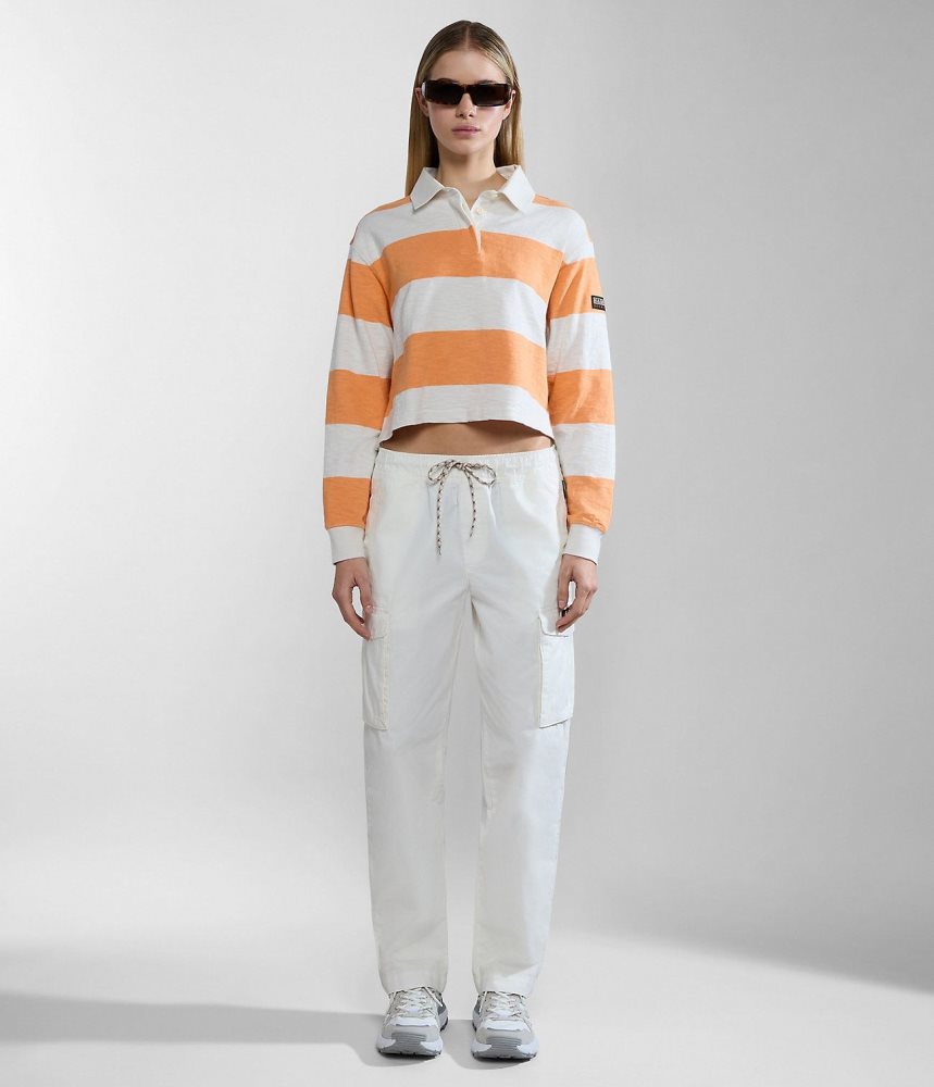 Napapijri Grober Long Sleeve Polo Shirt Poloshirt Dames Wit Oranje | PTYUIGX-75