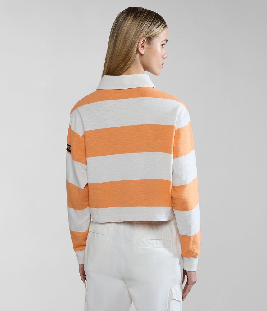 Napapijri Grober Long Sleeve Polo Shirt Poloshirt Dames Wit Oranje | PTYUIGX-75
