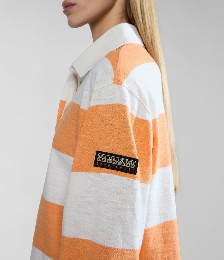 Napapijri Grober Long Sleeve Polo Shirt Poloshirt Dames Wit Oranje | PTYUIGX-75