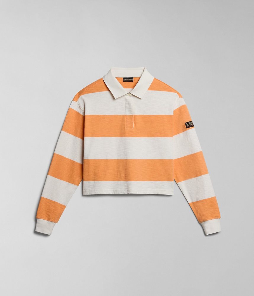 Napapijri Grober Long Sleeve Polo Shirt Poloshirt Dames Wit Oranje | PTYUIGX-75