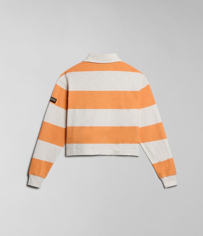 Napapijri Grober Long Sleeve Polo Shirt Poloshirt Dames Wit Oranje | PTYUIGX-75