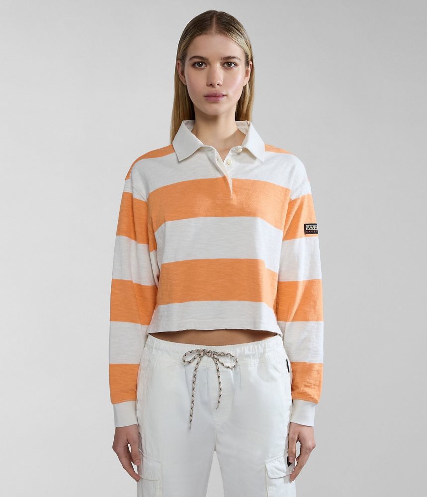 Napapijri Grober Long Sleeve Polo Shirt Poloshirt Dames Wit Oranje | PTYUIGX-75