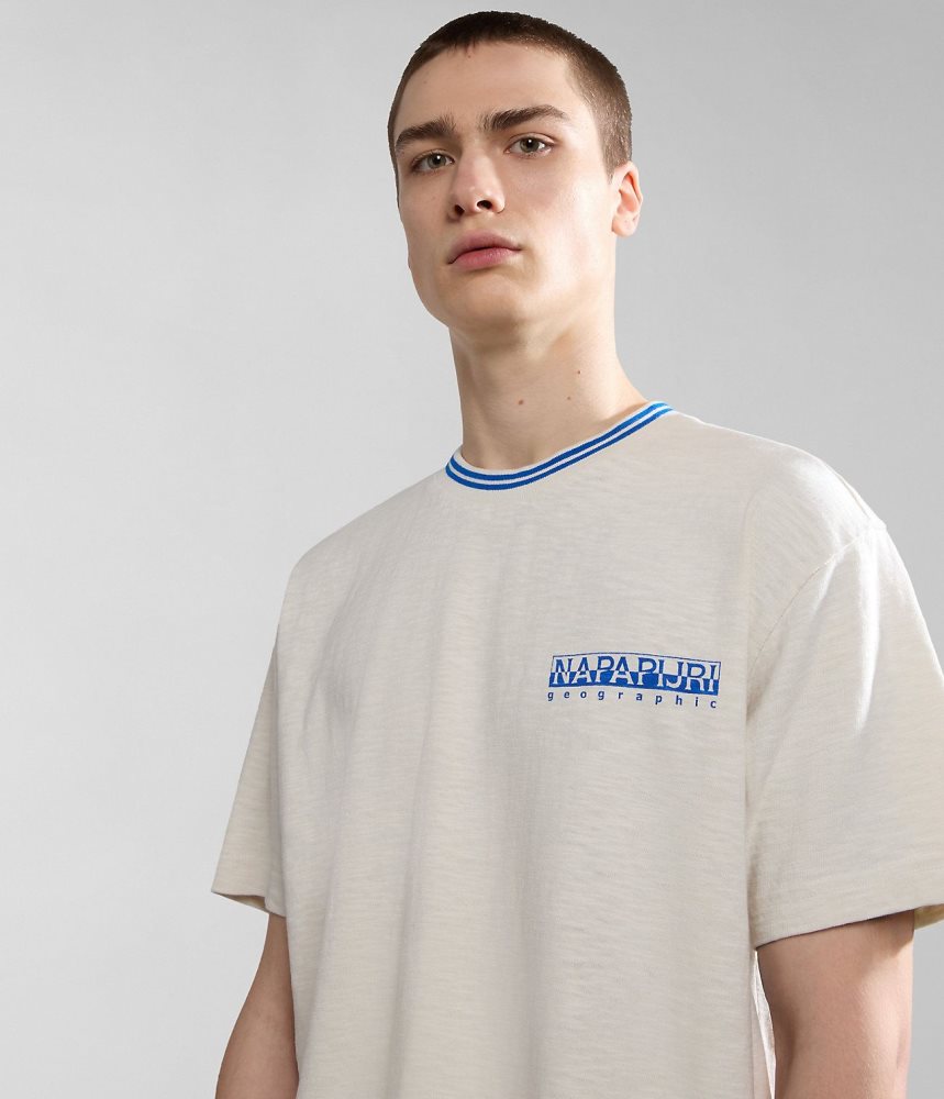 Napapijri Grober Short Sleeve T-Shirt T-shirts Heren Wit | BSNGQEV-28
