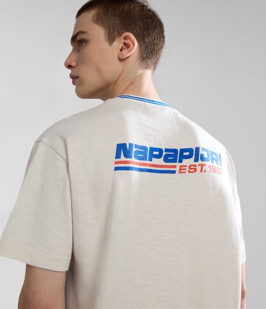 Napapijri Grober Short Sleeve T-Shirt T-shirts Heren Wit | BSNGQEV-28