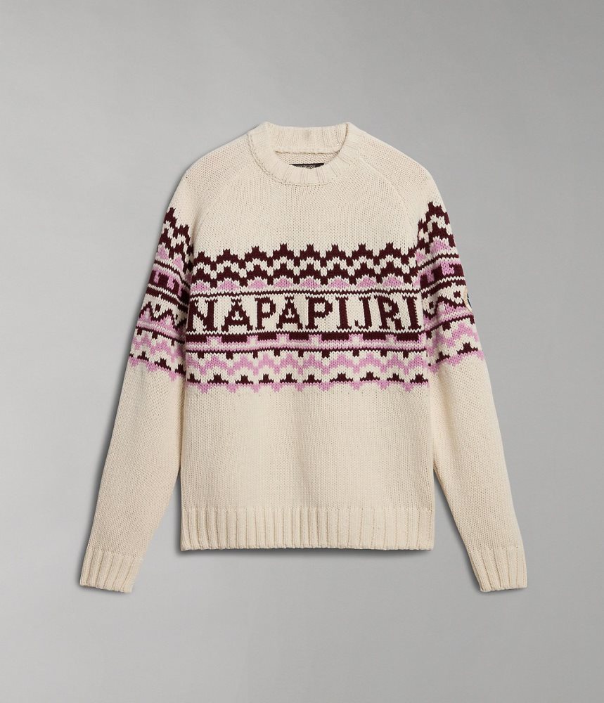 Napapijri Horlick Crew Neck Jumper Gebreide Kleding Dames Wit Beige | YATNBPO-08