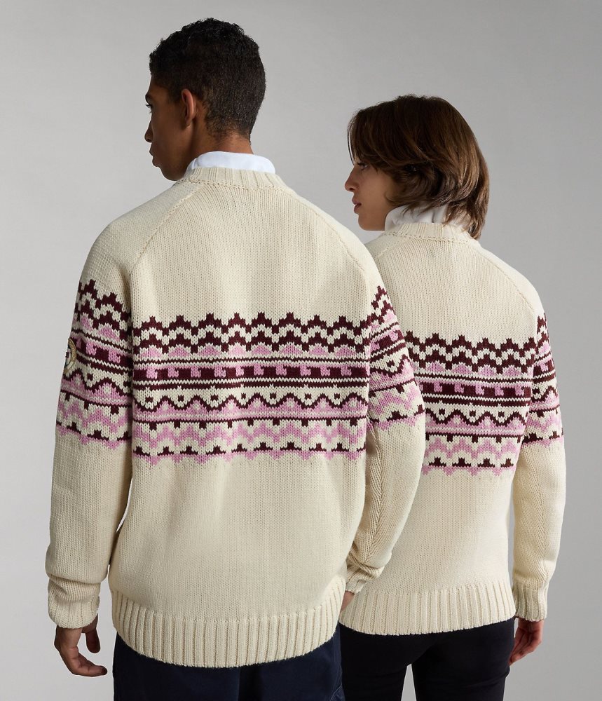 Napapijri Horlick Crew Neck Jumper Jumpers Heren Wit Beige | AKGOPWY-35