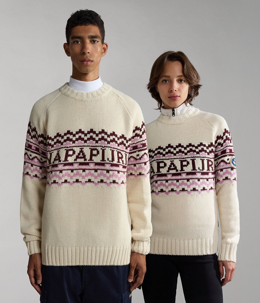 Napapijri Horlick Crew Neck Jumper Jumpers Heren Wit Beige | AKGOPWY-35