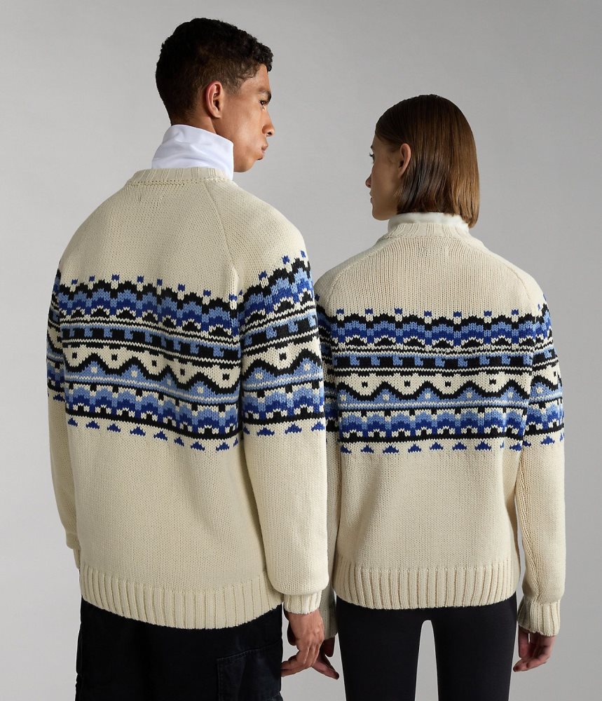 Napapijri Horlick Crew Neck Jumper Jumpers Heren Wit | IOYMJLK-45
