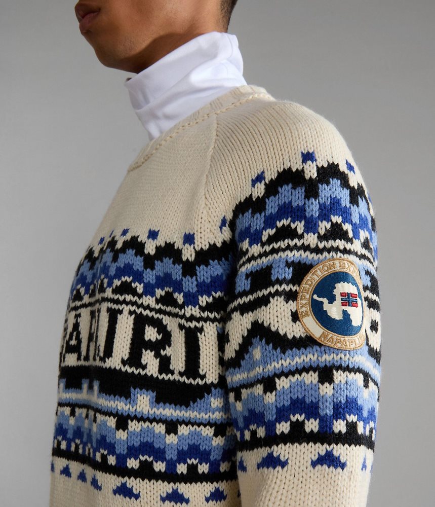 Napapijri Horlick Crew Neck Jumper Jumpers Heren Wit | IOYMJLK-45