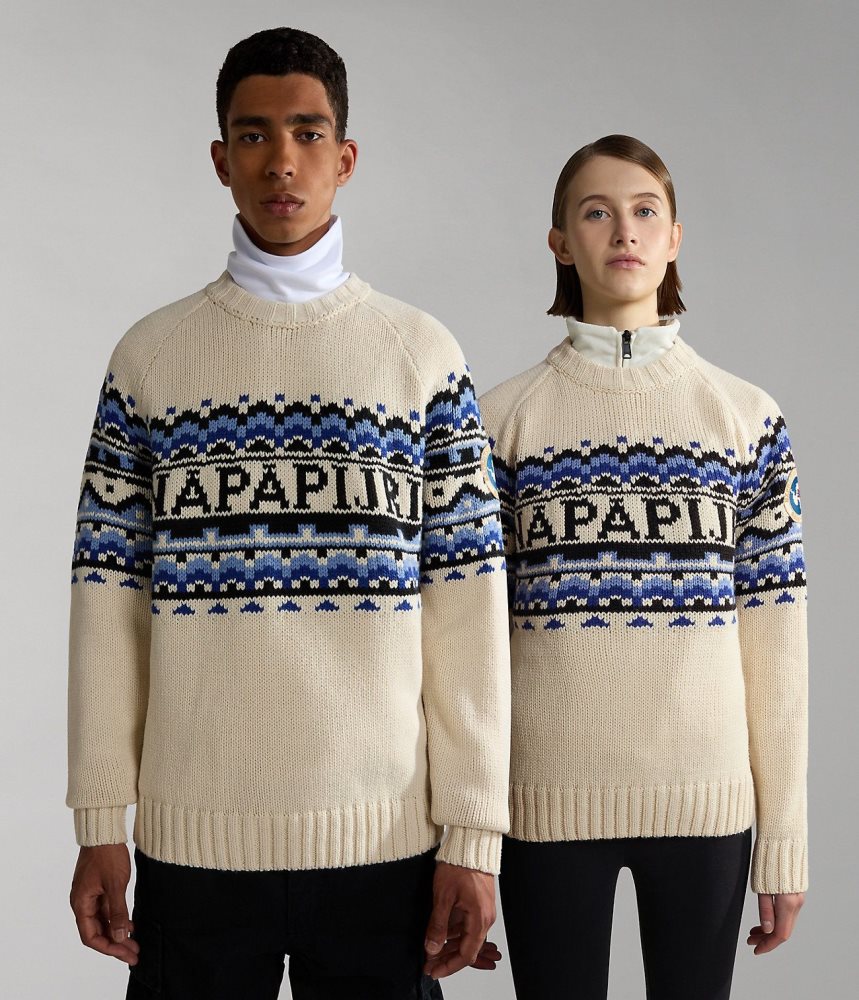 Napapijri Horlick Crew Neck Jumper Jumpers Heren Wit | IOYMJLK-45