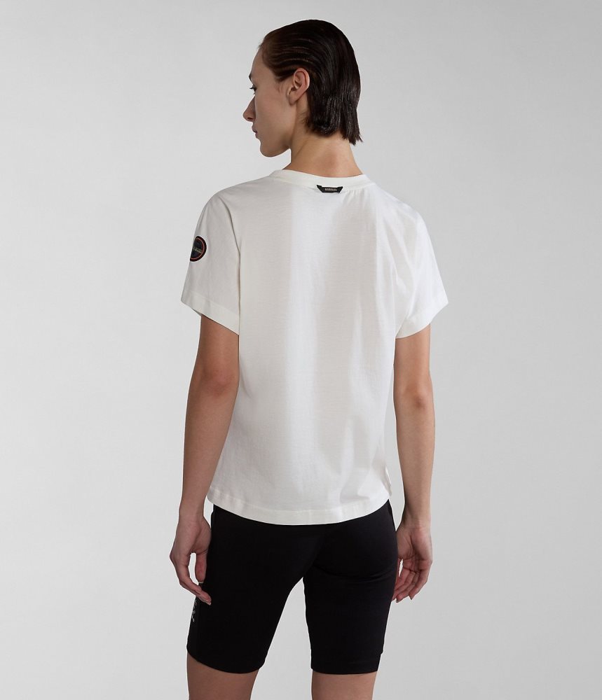 Napapijri Keith Short Sleeve T-Shirt T-shirts Dames Wit | EQFGWAP-34