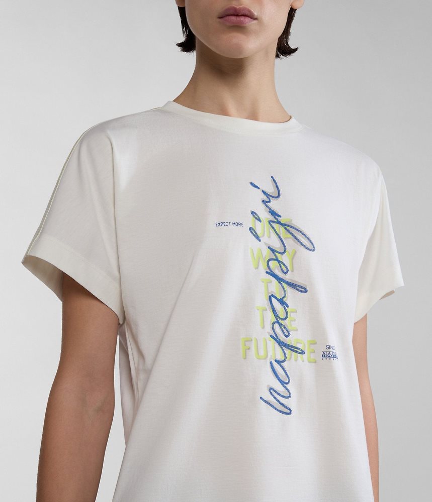 Napapijri Keith Short Sleeve T-Shirt T-shirts Dames Wit | EQFGWAP-34