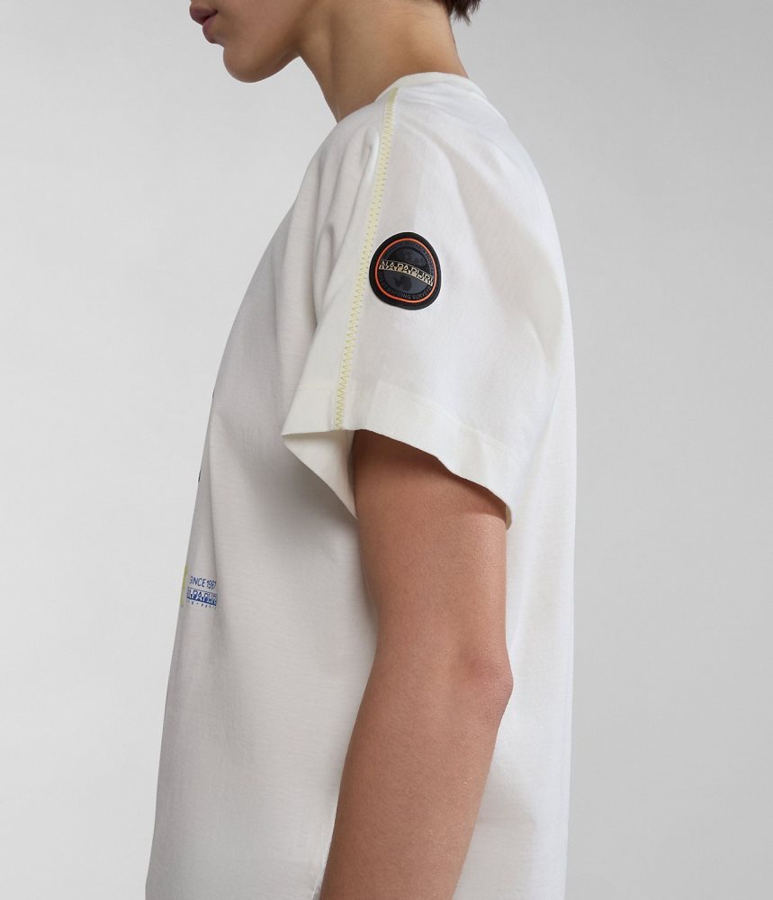 Napapijri Keith Short Sleeve T-Shirt T-shirts Dames Wit | EQFGWAP-34