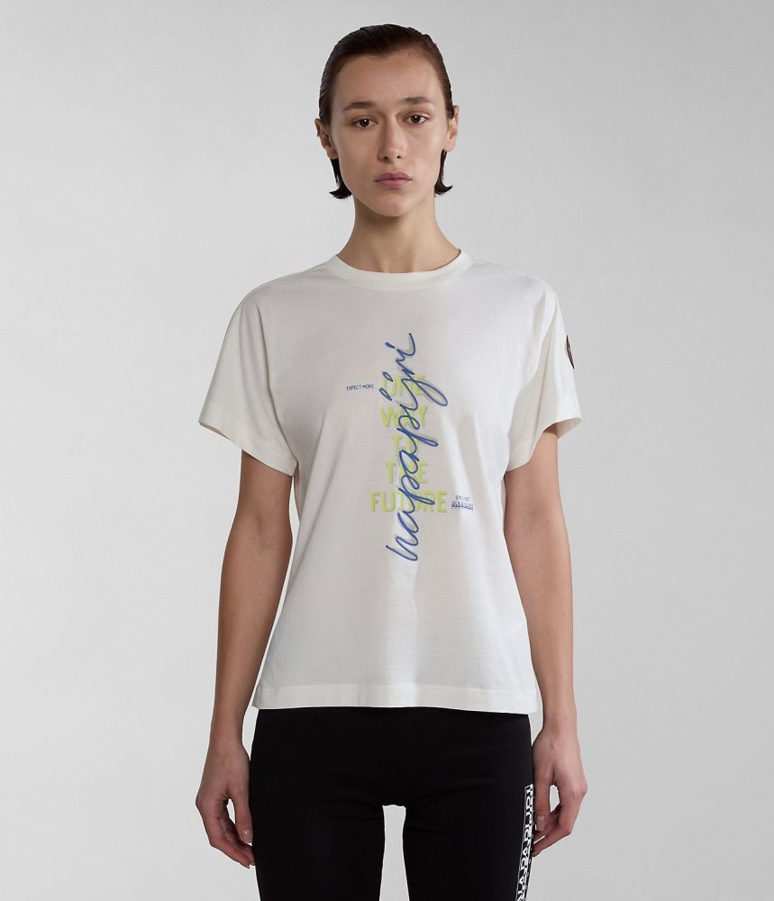Napapijri Keith Short Sleeve T-Shirt T-shirts Dames Wit | EQFGWAP-34