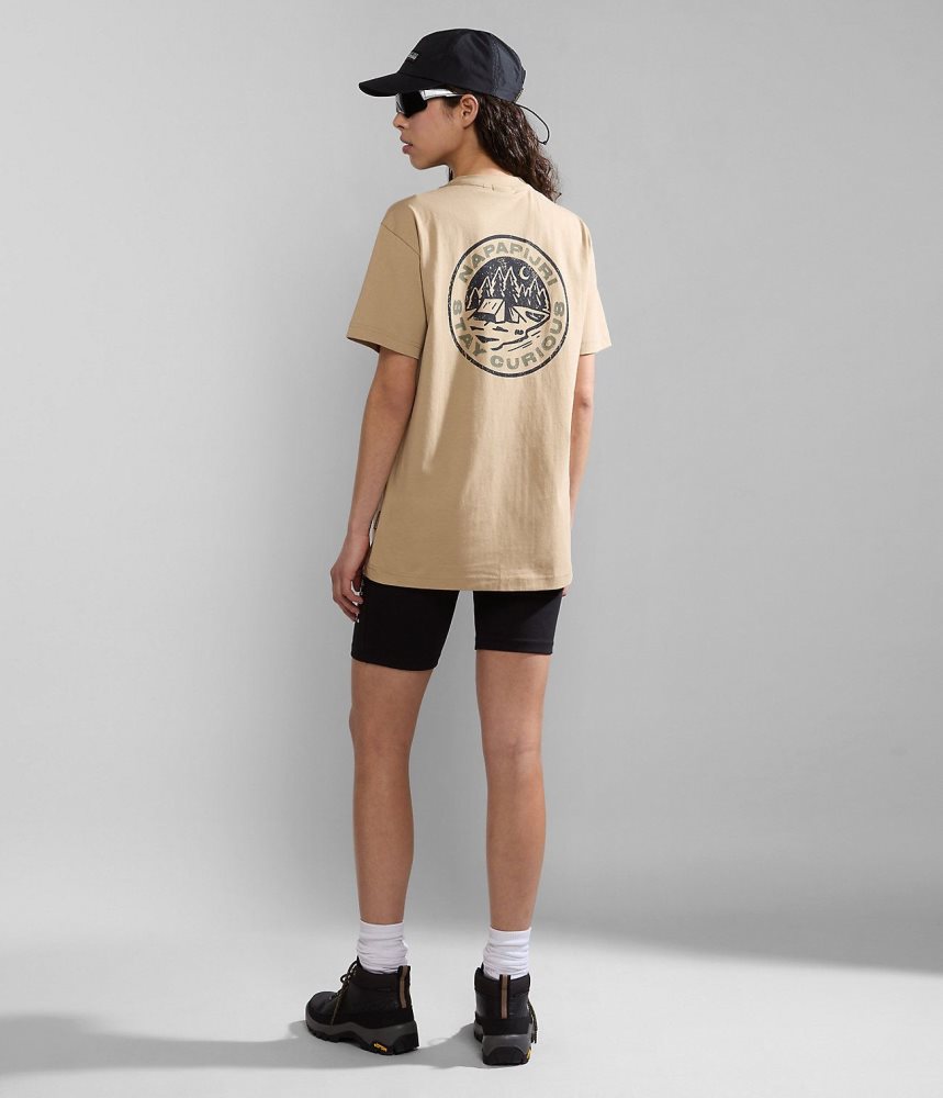 Napapijri Kotcho Short Sleeve T-Shirt T-shirts Dames Beige | FNEPUIA-87