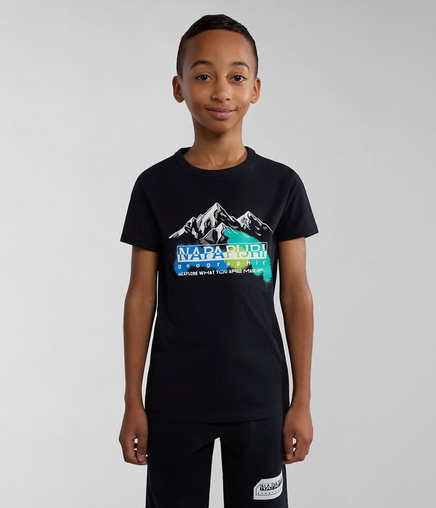 Napapijri Liard Short Sleeve T-Shirt (4-16 YEARS) T-shirts Kinderen Zwart | EZHTSCV-10