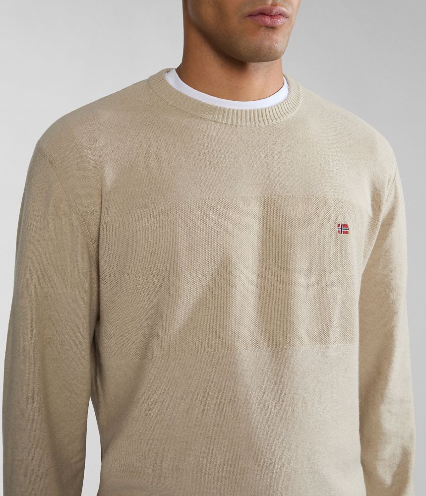 Napapijri Linen Jumper Jumpers Heren Beige | OHVYPFX-72