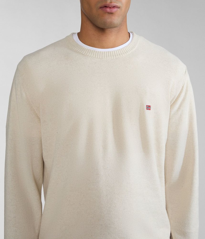 Napapijri Linen Jumper Jumpers Heren Wit | PMETNSQ-17
