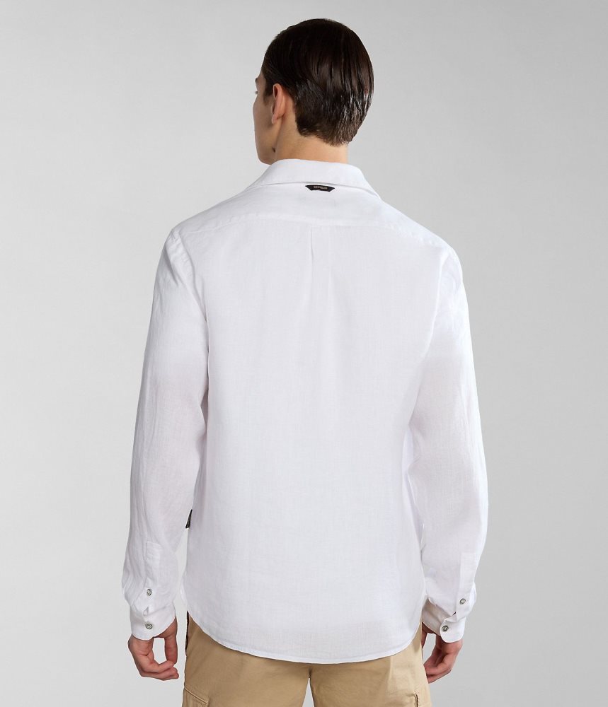Napapijri Linen Long Sleeve Shirt Overhemd Heren Wit | NCVFEOJ-83