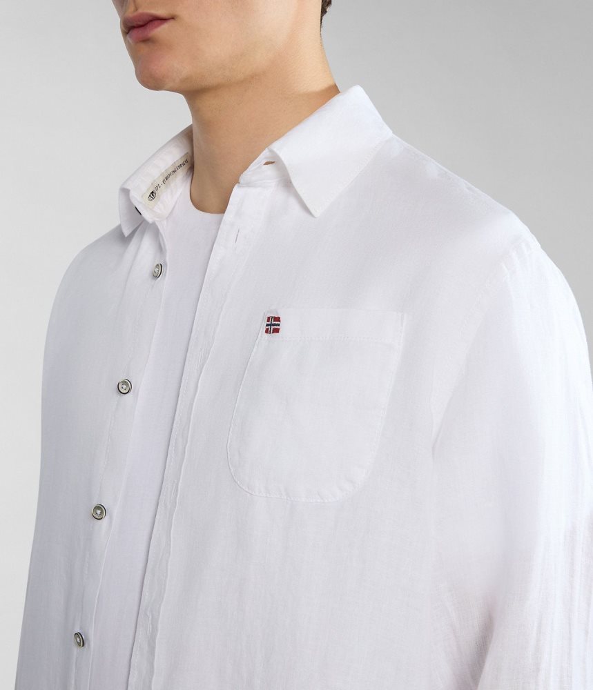 Napapijri Linen Long Sleeve Shirt Overhemd Heren Wit | NCVFEOJ-83
