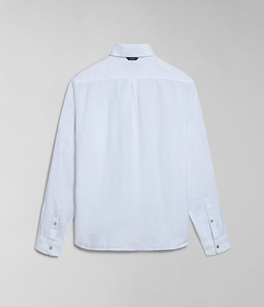 Napapijri Linen Long Sleeve Shirt Overhemd Heren Wit | NCVFEOJ-83