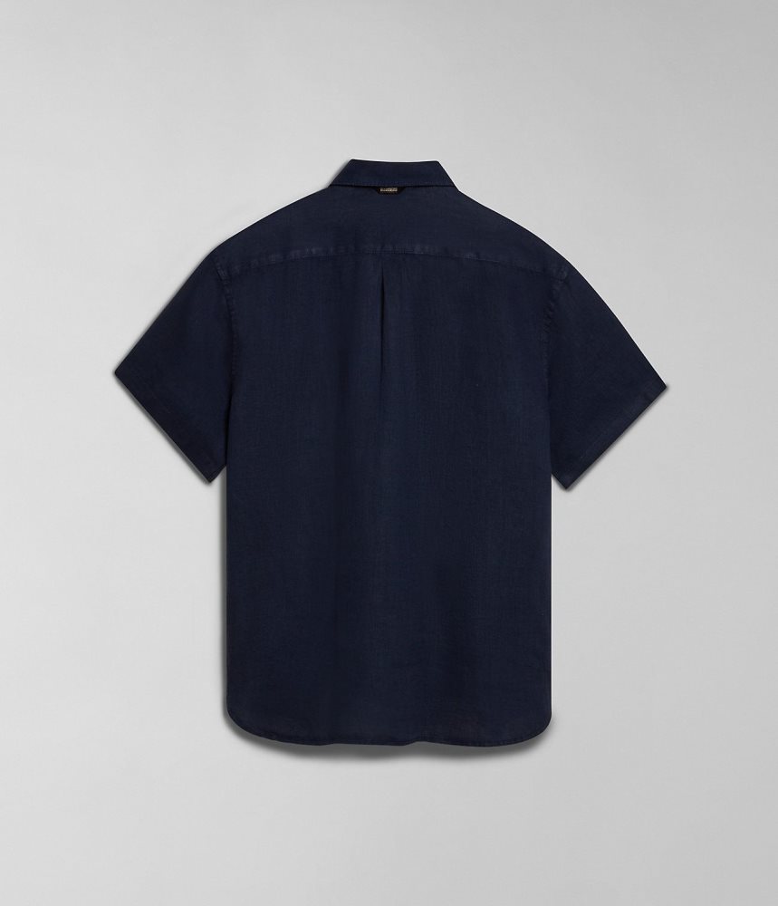 Napapijri Linen Short Sleeve Shirt Overhemd Heren Donkerblauw | ZCFVDMN-93