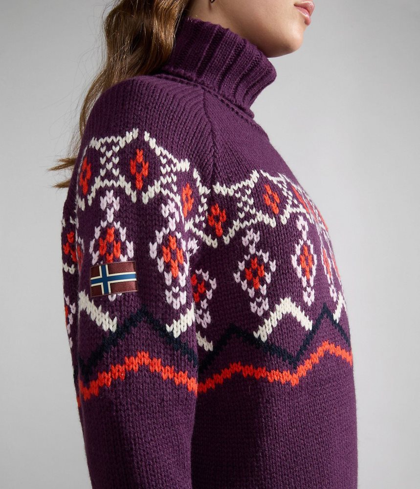 Napapijri Nathaniel Turtleneck Jumper Gebreide Kleding Dames Paars | TCEJBVD-43