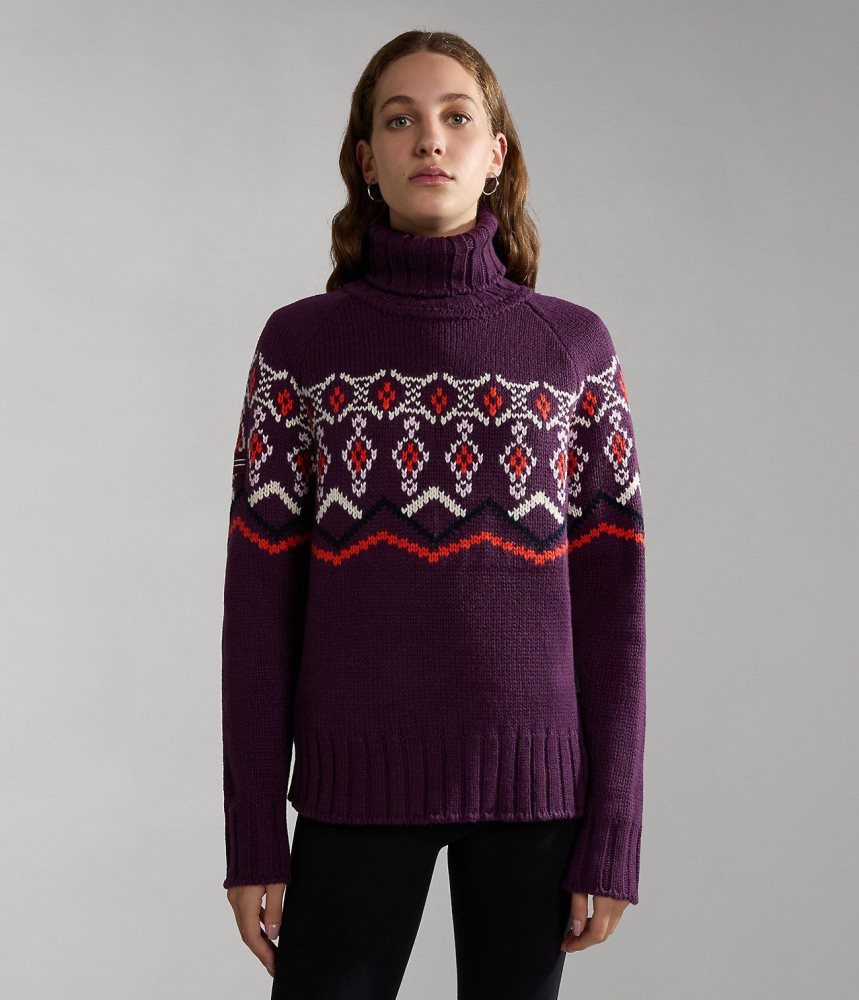 Napapijri Nathaniel Turtleneck Jumper Gebreide Kleding Dames Paars | TCEJBVD-43