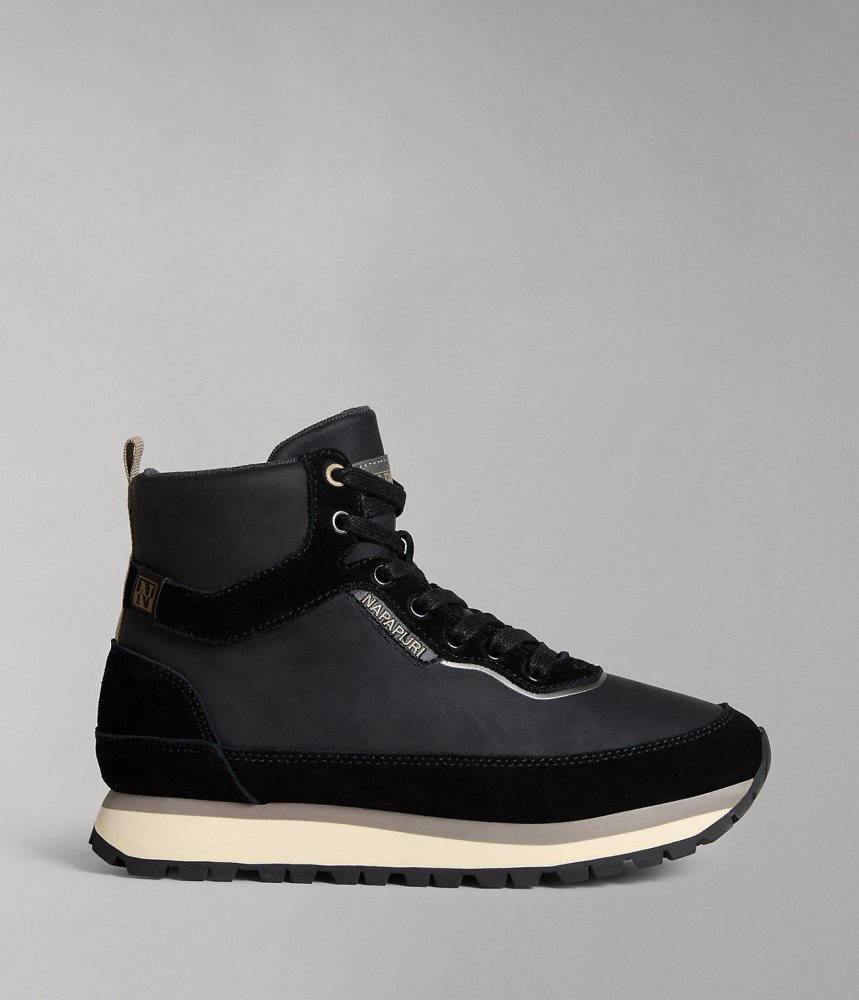 Napapijri Snowrun Leather City Boots Laarzen Dames Zwart | UZDTBIF-82