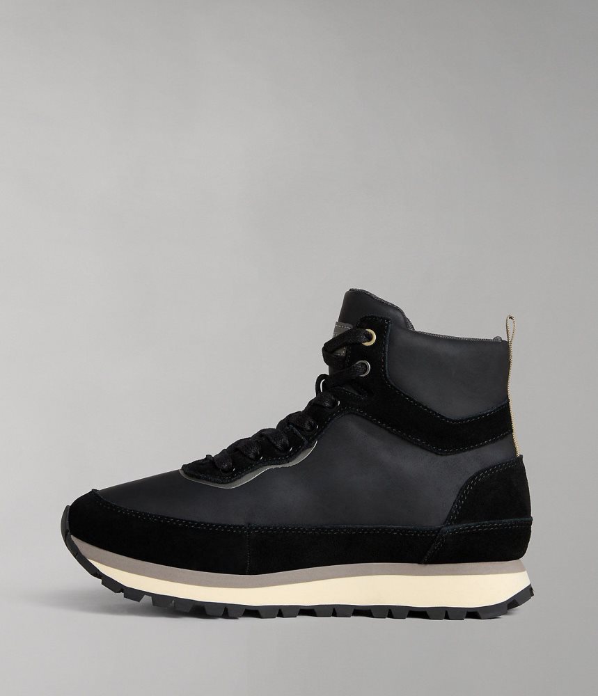 Napapijri Snowrun Leather City Boots Laarzen Dames Zwart | UZDTBIF-82