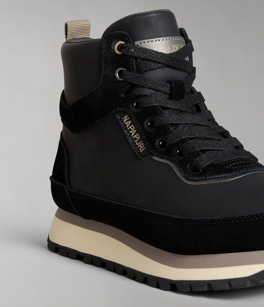 Napapijri Snowrun Leather City Boots Laarzen Dames Zwart | UZDTBIF-82