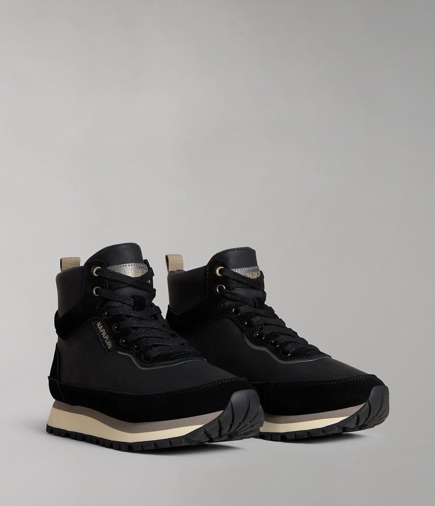 Napapijri Snowrun Leather City Boots Laarzen Dames Zwart | UZDTBIF-82