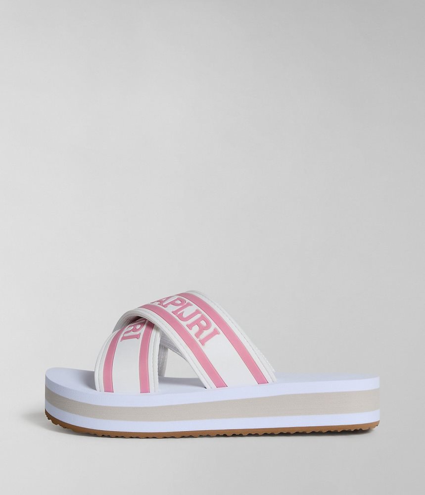 Napapijri Stick Sliders Badslippers Dames Wit | SRMQNXV-93