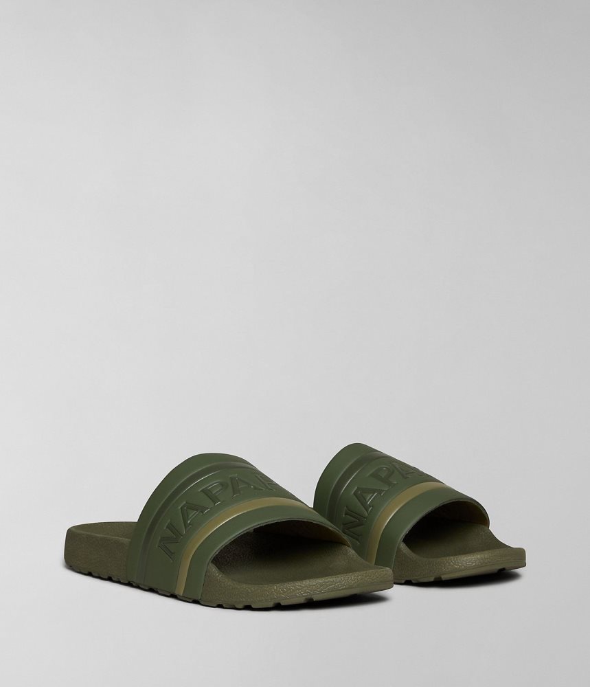 Napapijri Stream Sliders Badslippers Heren Groen | PBKVLOU-16