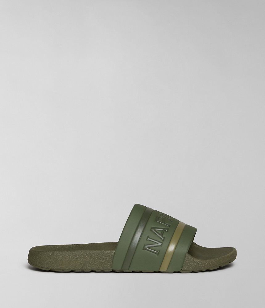 Napapijri Stream Sliders Badslippers Heren Groen | PBKVLOU-16